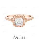Anello Halo Oro Rosa Diamante Cuscino