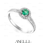 Anello Halo Smeraldo e Diamanti