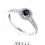 Anello Halo Zaffiro e Diamanti