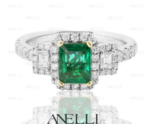 Anello con Smeraldo e Diamanti Baguette