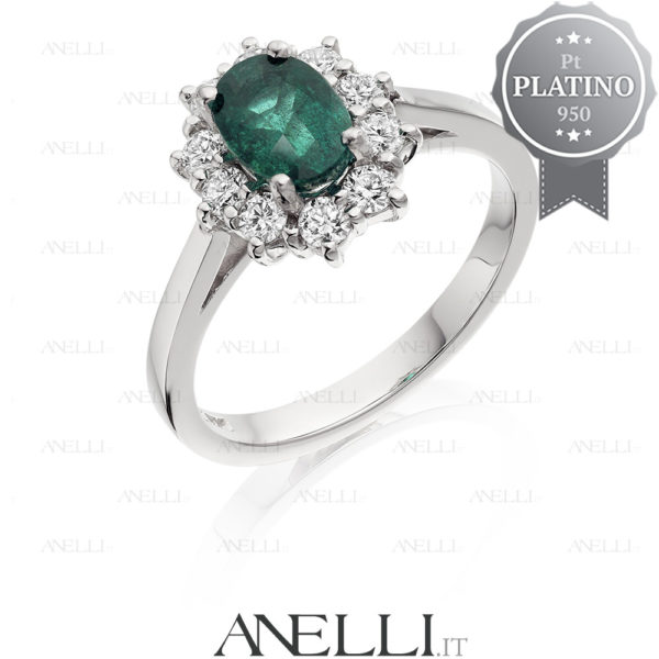 Anello di Platino con Smeraldo e Diamanti