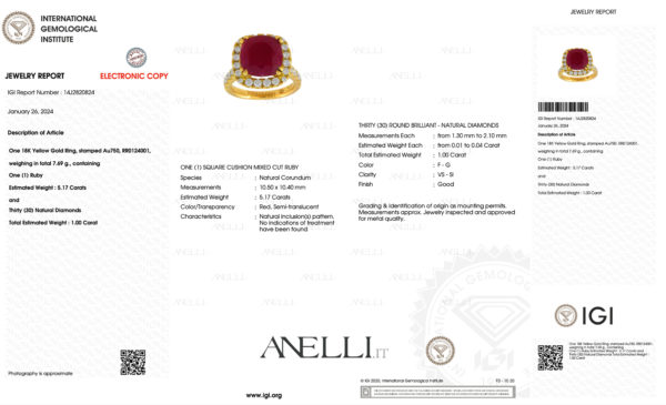 Anello Fidanzamento Rubino IGI